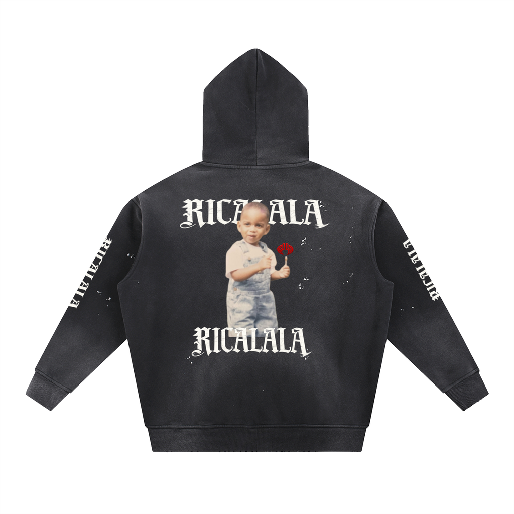 Ricalala Vintage Washed Frayed Fleece Hoodie