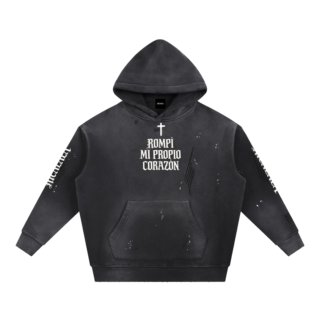 Ricalala Vintage Washed Frayed Fleece Hoodie